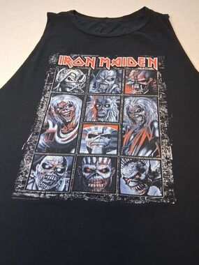 Iron Maiden Black Graphic Muscle Tank with Eddie Panels